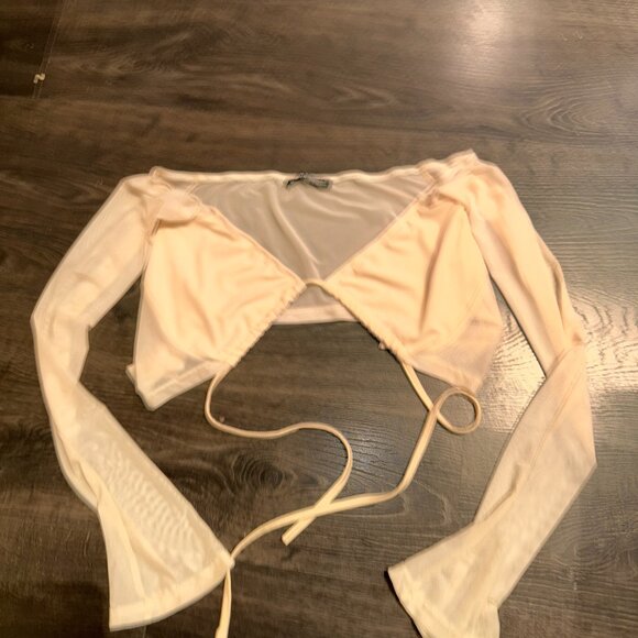 Cream Front Tied Crop Top Y2K style ( Raving Top! ) - Picture 6 of 6